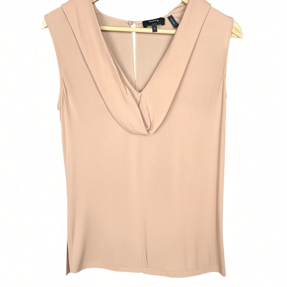 Theory Women's P 100% Silk Tan Sleeveless Collared Blouse Business Casual Office